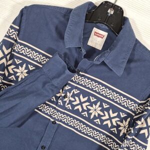 Levi's Western Button Down Shirt Geometric Aztec Print Blue Men's Small